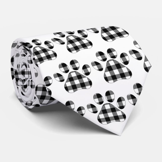 Buffalo Plaid Pawprints  Neck Tie (Rolled)