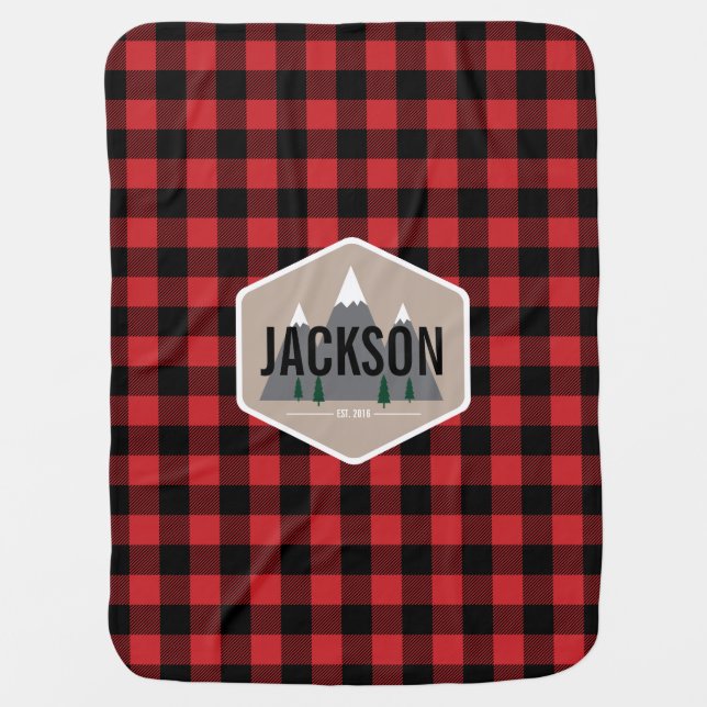 Buffalo Plaid Personalized Baby Blanket (Front)