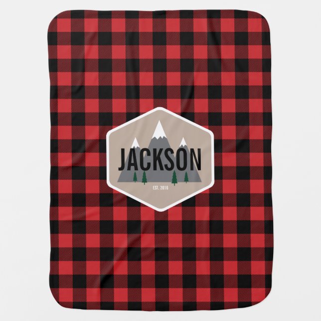 Buffalo Plaid Personalized Baby Blanket (Front)