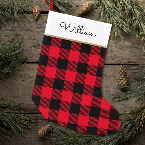 Buffalo Plaid Personalized Name Red Black Small Christmas Stocking