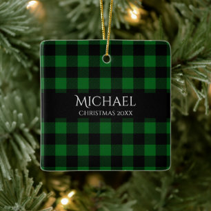 Buffalo Plaid Personalized Name Year Ceramic Ornament