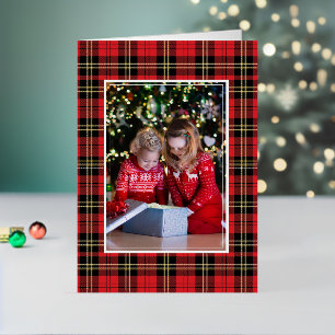Buffalo Plaid Photo Merry Christmas Gold Foil Holiday Card