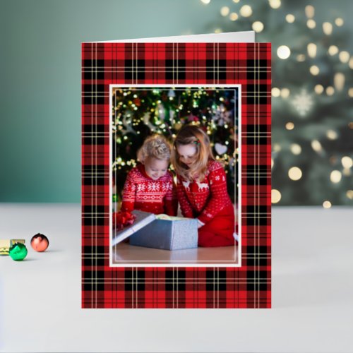 Buffalo Plaid Photo Merry Christmas Gold Foil Holiday Card