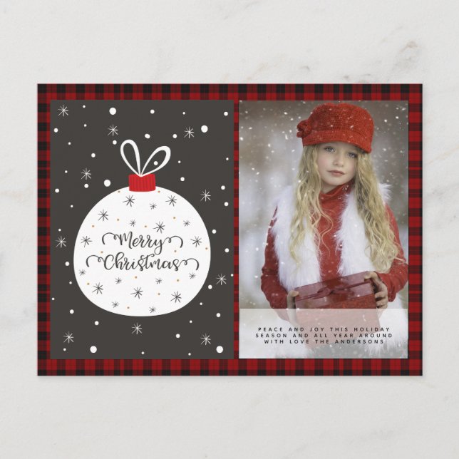 Buffalo Plaid Photo Xmas NewYear Folk Art Bauble Postcard (Front)