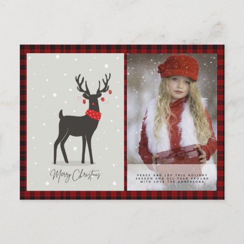 Buffalo Plaid Photo Xmas NewYear Folkart Deer Stag Postcard