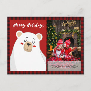 Buffalo Plaid Photo Xmas NewYear Folkart PolarBear Postcard