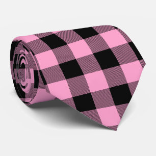 Buffalo Plaid Pink And Black Neck Tie
