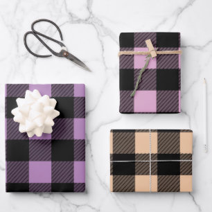 Buffalo Plaid Pink, Purple, and Orange Shades Wrapping Paper Sheets