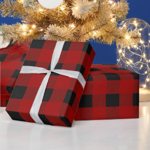 Buffalo Plaid Print In Black and Red Custom Wrapping Paper