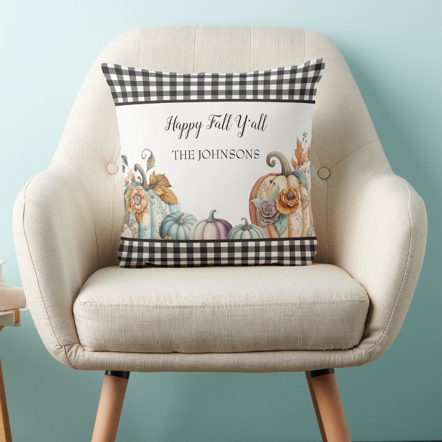 Buffalo Plaid Pumpkins Fall Throw Pillow (Creator Uploaded)