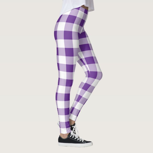 Buffalo Plaid Purple and White Pattern Leggings (Right)