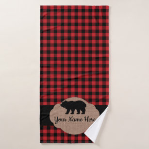 Black Bear Bath Towels Zazzle Buffalo Plaid Red And Black Cabin Bear Monogram Bath Towel Set