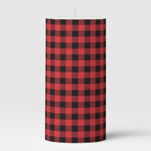 Buffalo Plaid Red and Black Checks in 3 Sizes Pillar Candle