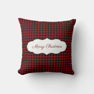 Buffalo Plaid Red and Black Checks Pattern Throw Pillow