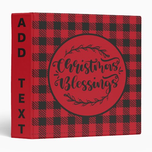 BUFFALO PLAID RED AND BLACK CHRISTMAS GREETING 3 RING BINDER