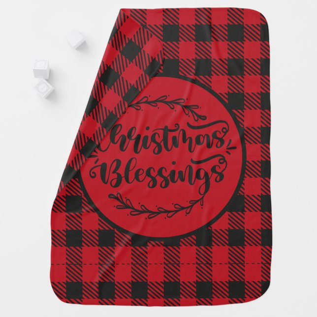BUFFALO PLAID RED AND BLACK CHRISTMAS GREETING BABY BLANKET (In Situ)
