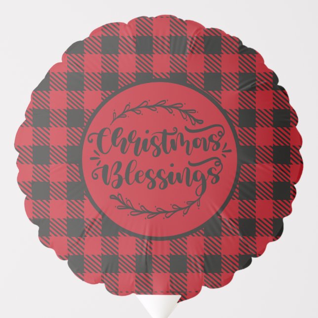 BUFFALO PLAID RED AND BLACK CHRISTMAS GREETING BALLOON (Front)