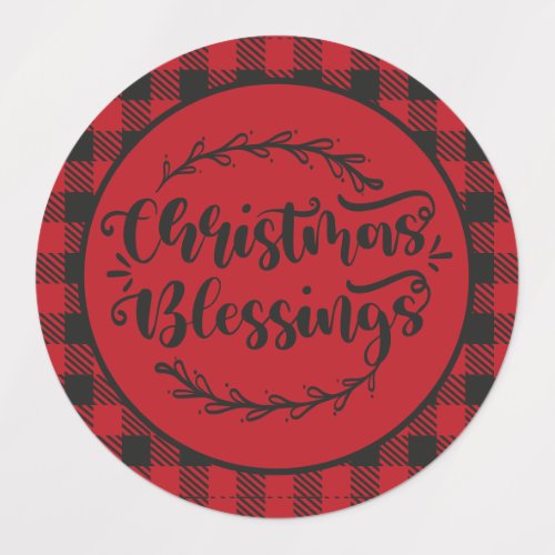 BUFFALO PLAID RED AND BLACK CHRISTMAS GREETING LABELS