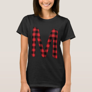 Buffalo Plaid Red and Black Letter M Monogram T-Shirt