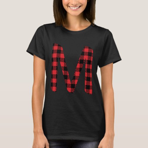 Buffalo Plaid Red and Black Letter M Monogram T_Shirt