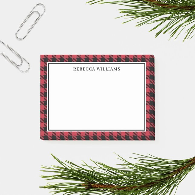 Buffalo Plaid Red and Black Name Template Post-it Notes (Creator Uploaded)