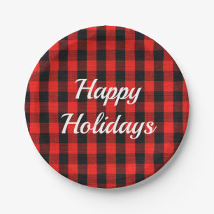Buffalo Plaid Red and Black Paper Plates