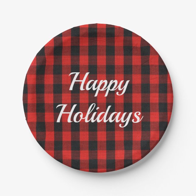 Buffalo Plaid Red and Black Paper Plates (Front)