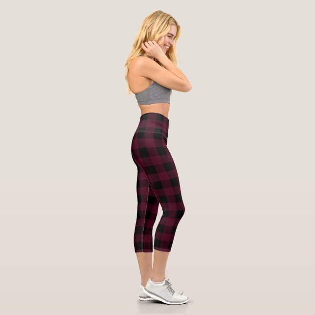 Buffalo Plaid Red and Black Stylish Capri Leggings (Right)
