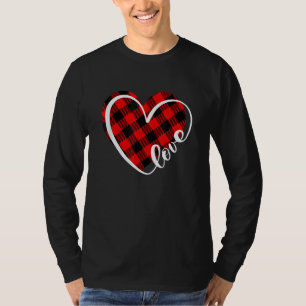 Buffalo Plaid Red And Black Valentine Heart Love W T-Shirt