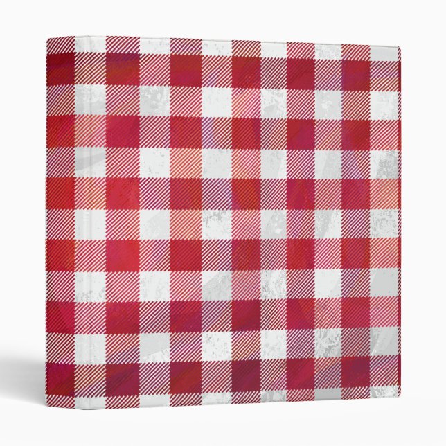 Buffalo Plaid Red and White 3 Ring Binder (Front/Spine)