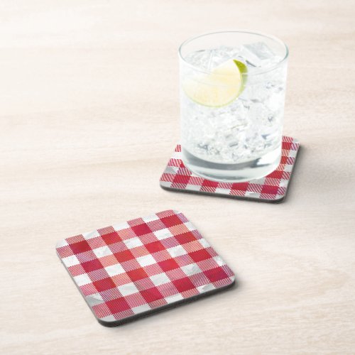 Buffalo Plaid Red and White Beverage Coaster