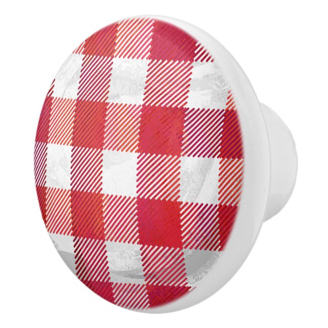 Buffalo Plaid Red and White Ceramic Knob (Right)