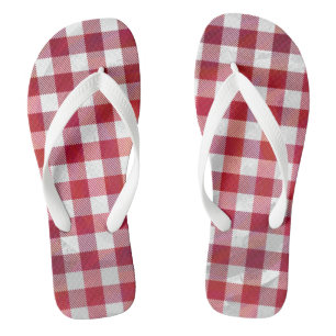 Buffalo Plaid Red and White Flip Flops