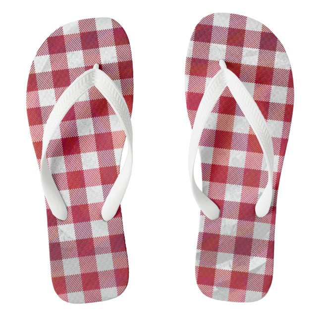 Buffalo Plaid Red and White Flip Flops (Footbed)