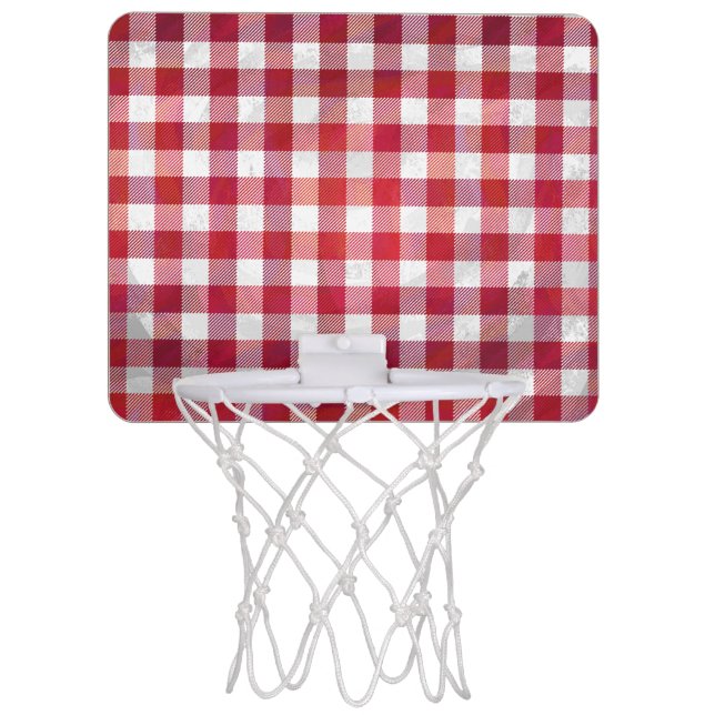 Buffalo Plaid Red and White Mini Basketball Hoop (Front)