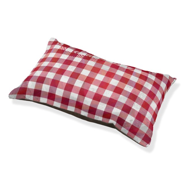 Buffalo Plaid Red and White Pet Bed (Angled)