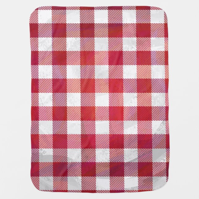 Buffalo Plaid Red and White Receiving Blanket (Front)