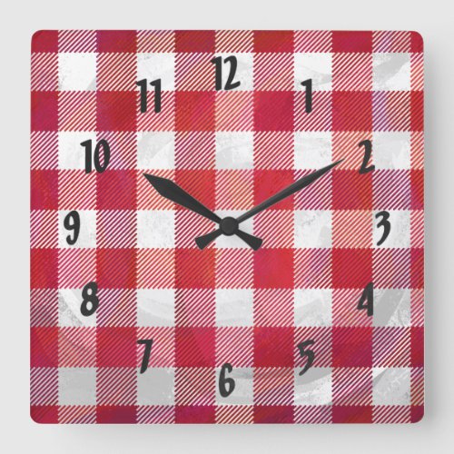 Buffalo Plaid Red and White Square Wall Clock