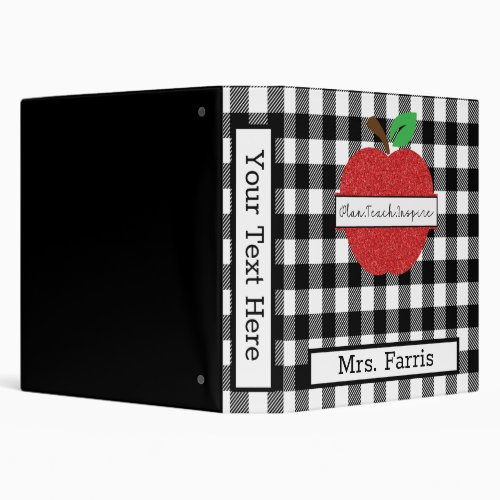 Buffalo Plaid Red Apple Teacher 3 Ring Binder