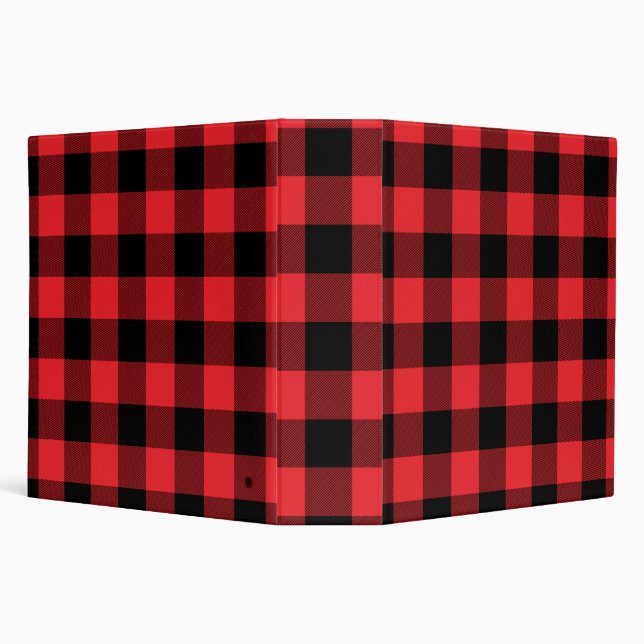 Buffalo Plaid Red Black Check 3 Ring Binder (Background)