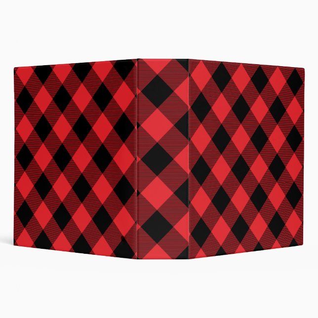 Buffalo Plaid Red Black Check 3 Ring Binder (Background)