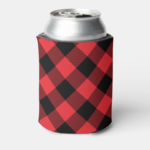 Buffalo Plaid Red Black Check Can Cooler