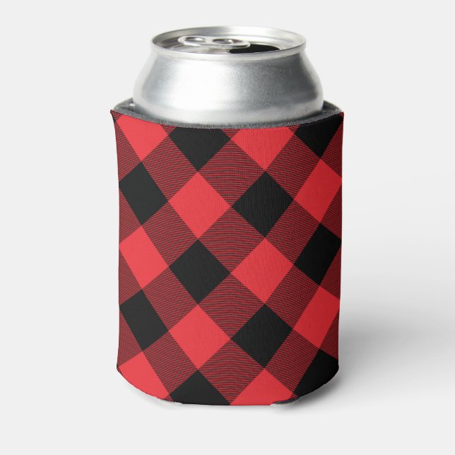 Buffalo Plaid Red Black Check Can Cooler (Can Back)