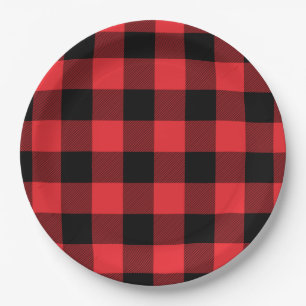 Buffalo Plaid Red Black Check Paper Plates