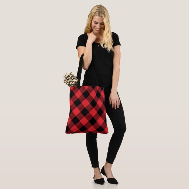 Buffalo Plaid Red Black Check Tote Bag (On Model)