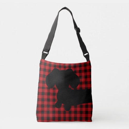 Buffalo Plaid Red  Black Dachshund Messenger Bag