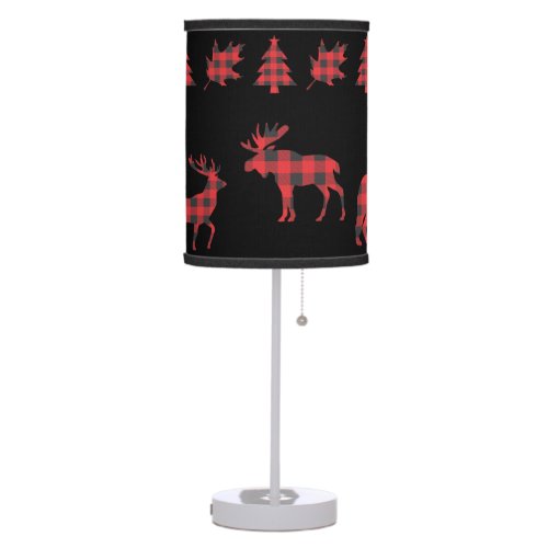 Buffalo Plaid Red Black Moose Deer Wolf Table Lamp