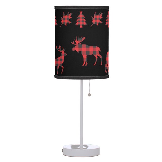 Buffalo Plaid Red Black Moose Deer Wolf Table Lamp (Left)