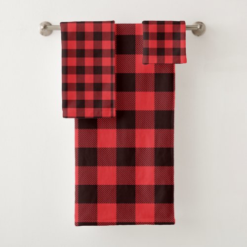 Buffalo Plaid Red Black Pattern Bath Towel Set