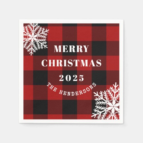 Buffalo Plaid Red Black Rustic Merry Christmas Napkins